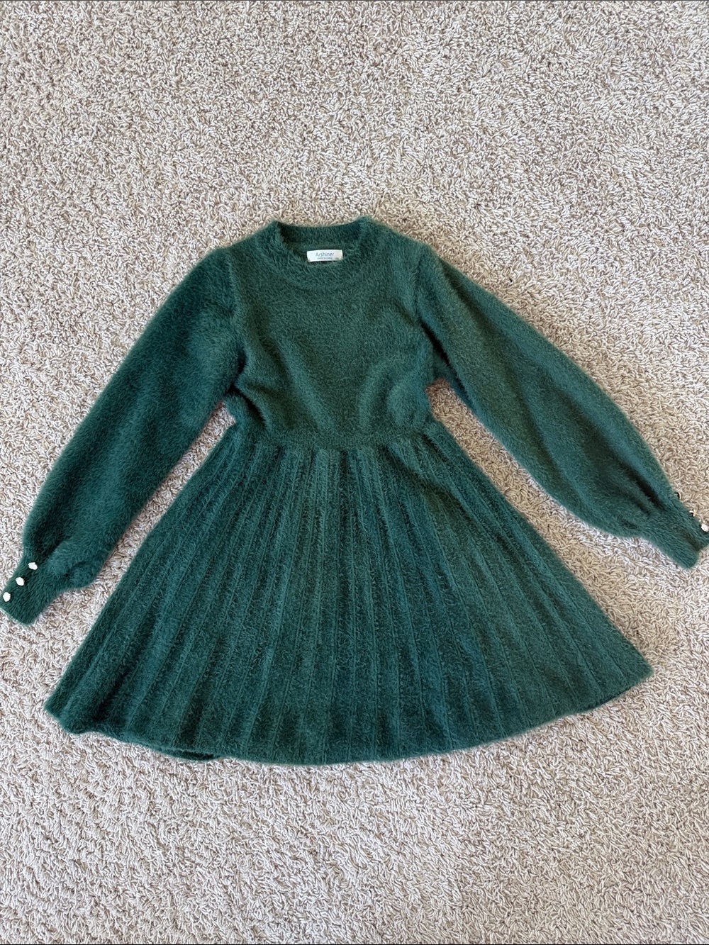 Girls Dark Green Soft Knit Dress